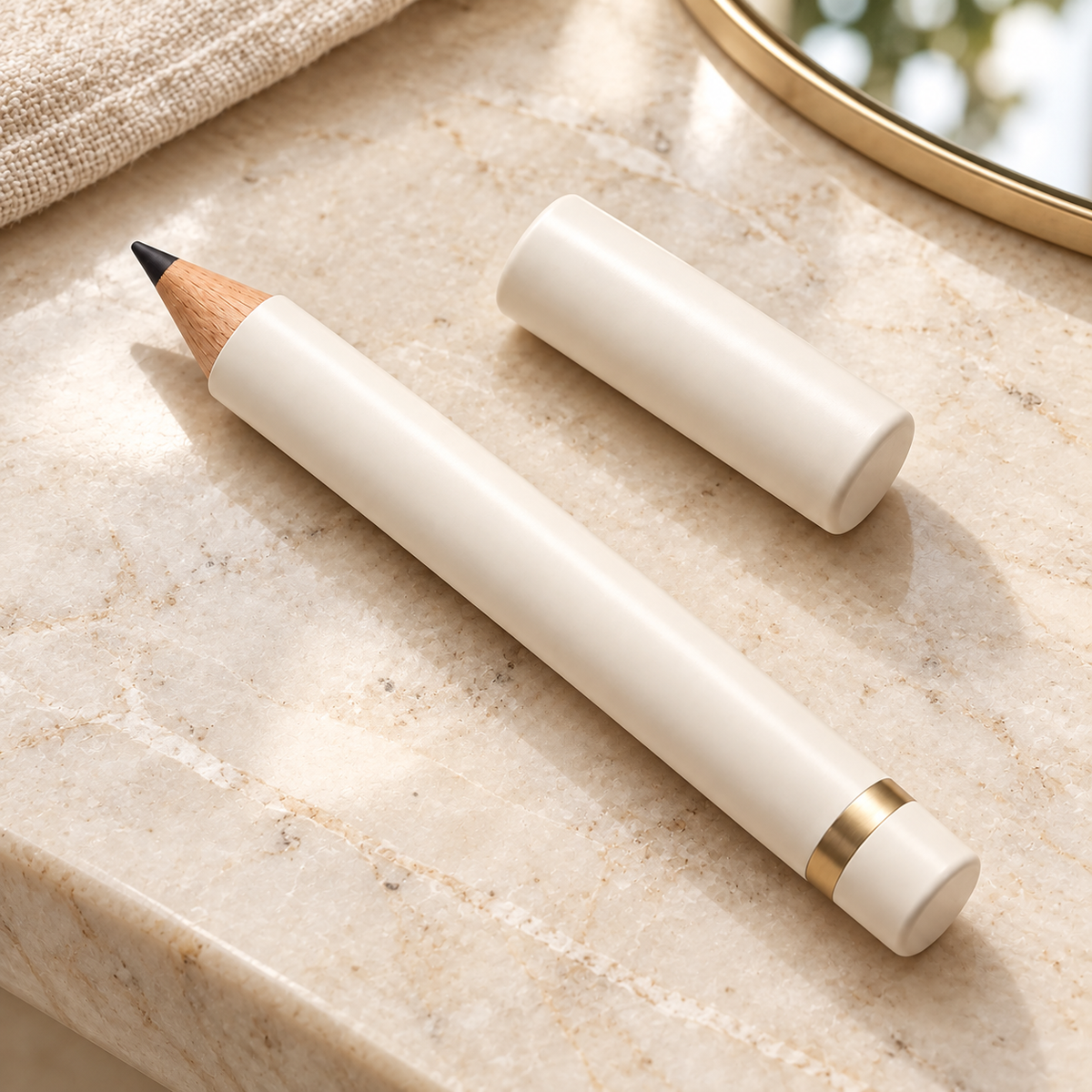 Aelheart Fine-Tip Black Wooden Eyeliner Pencil with Ivory Barrel